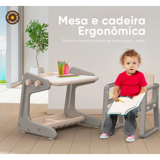 Conjunto Mesa e Cadeira Infantil ELG, C180GY, p/ Estudo e Desenho, Lousa, Até 20kg, Cinza em Oferta na Shopee