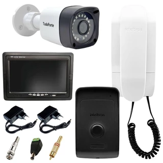 Kit Porteiro Intelbras IPR 1010 + Câmera Full HD 1080p 2MP Bullet 20 Metros + Tela Monitor 7 polegadas LCD Colorido