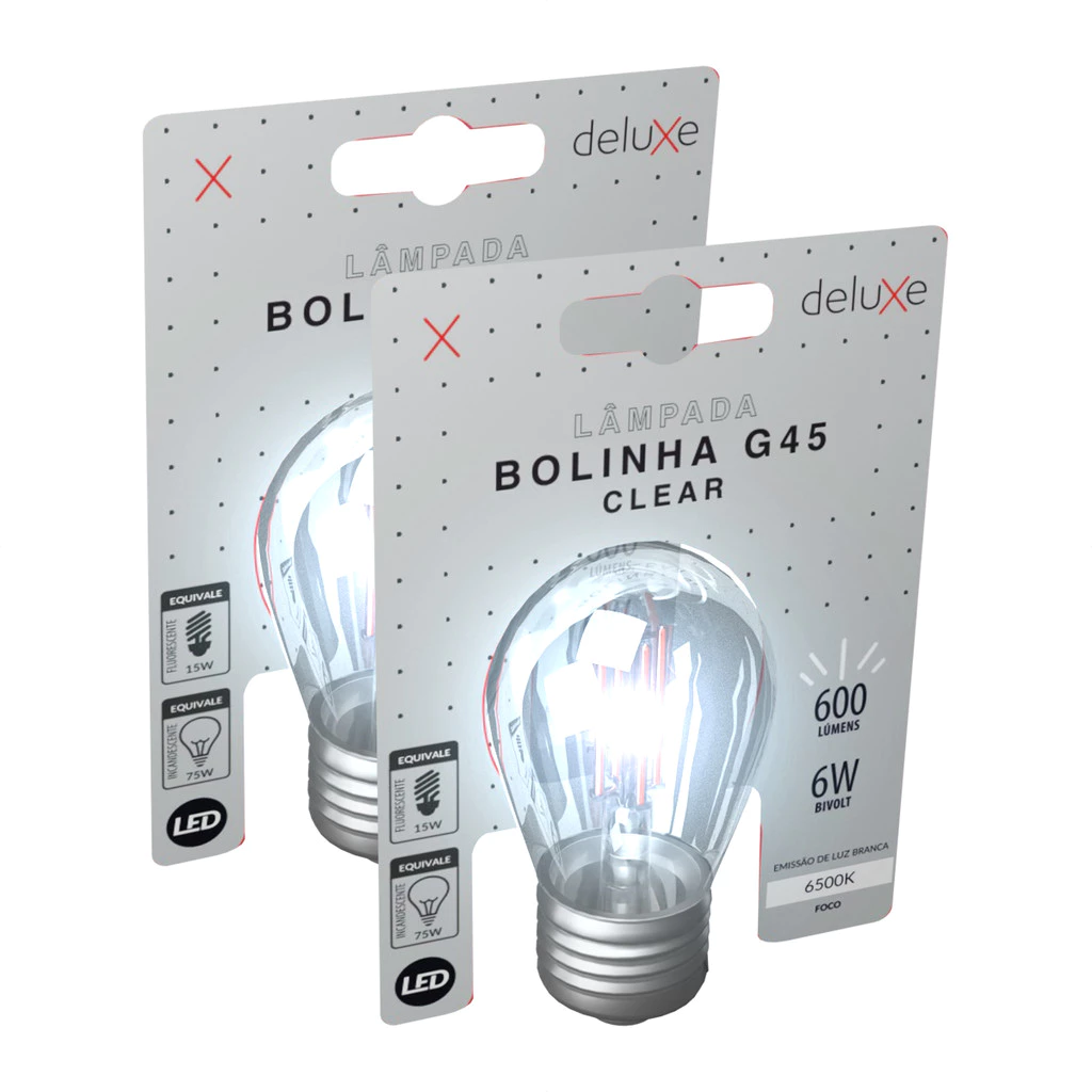 Kit 2 Lâmpadas de Led Bolinha G45 Clear Retro Vintage 6w 6500K E27 Bivolt Luz Branco Frio