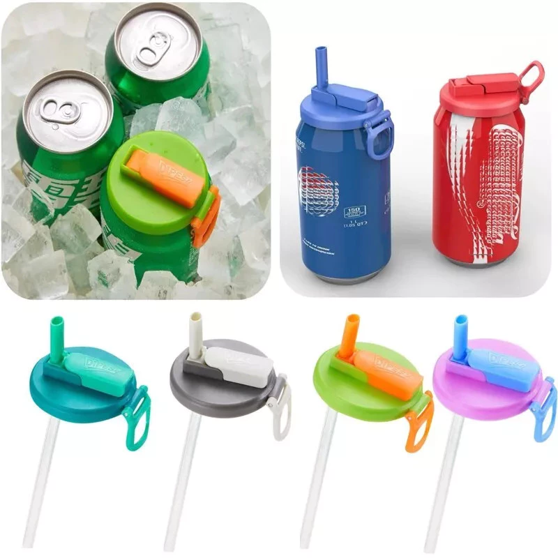 Tampas De Lata De Refrigerante De 4 Cores , Silicone Com Canudo