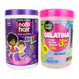 Kit Creme de Pentear Uva + Gelatina modeladora de cachos 3 em 1 Natuhair 1 KG