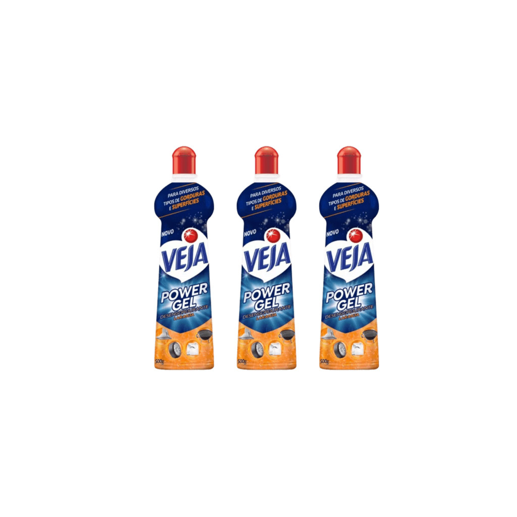 Kit com 3 veja super desengordurante power gel laranja 3 x 500 g