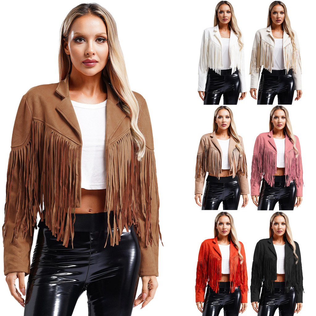 MSemis Feminino Elegante Franja Camurça Sintética Jaquetas