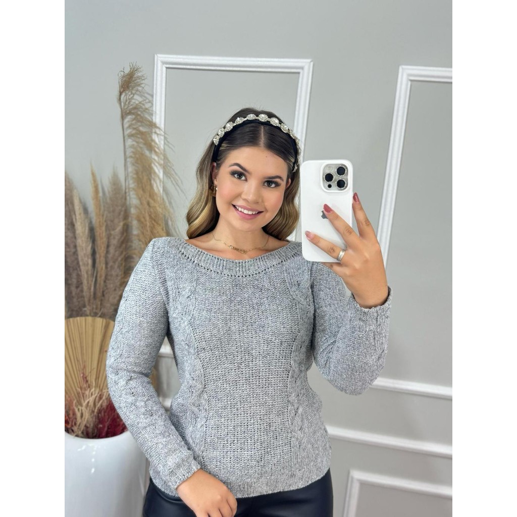 Blusa de Frio Feminina Elegante de Lã Tricot Mousse Premium com Tranças ...