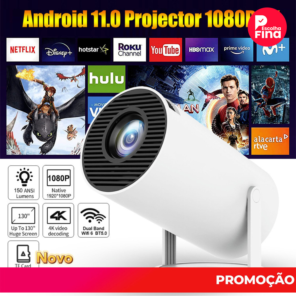 Projetor Wi-fi lançamento Portátil com Android HDMI Smart Cinema Hy300 4k HD