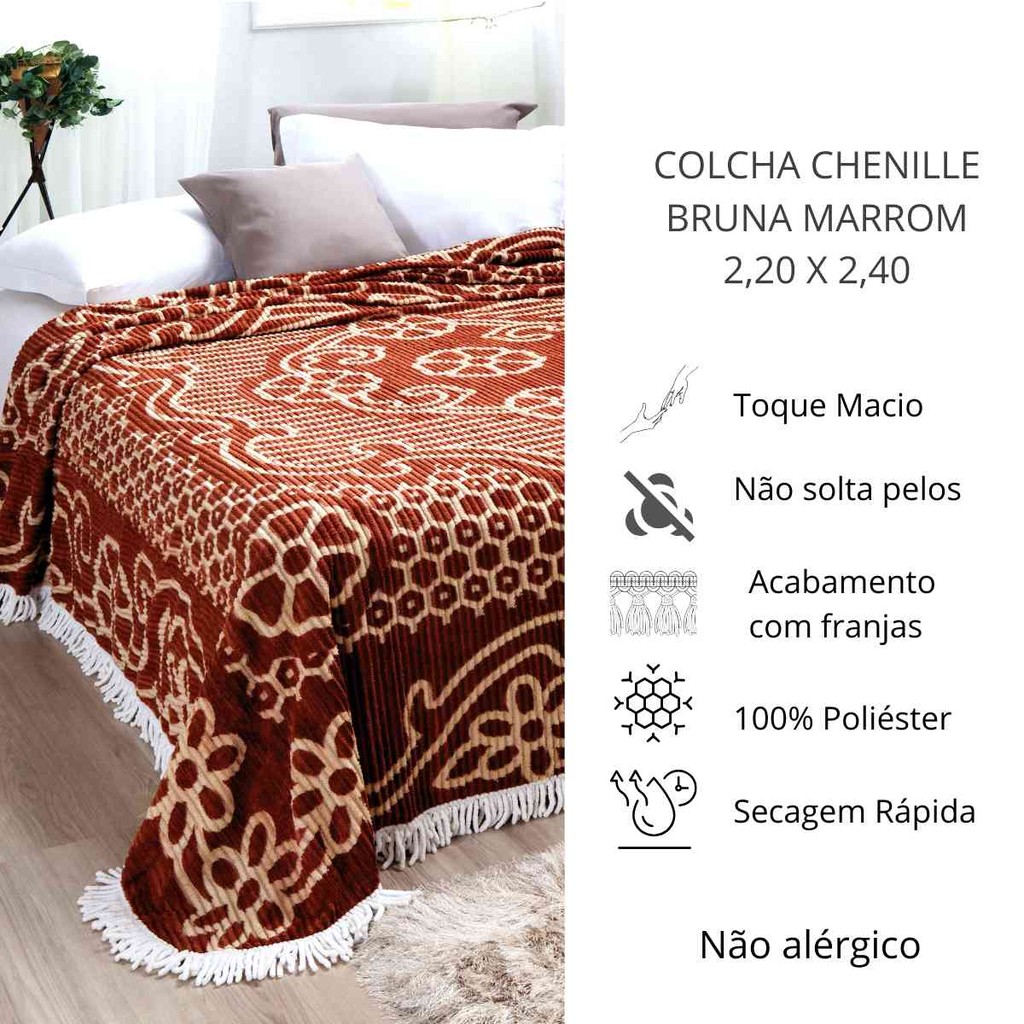 Colcha Chenille Jolitex Queen Com Franja 2,20x2,40m Marrom