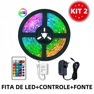 Fita Led Rgb 3528 Colorida 5m + Controle Com Ou Sem Fonte 300 Led Decoração Casa Loja Gesso Teto Sanca Vitrine