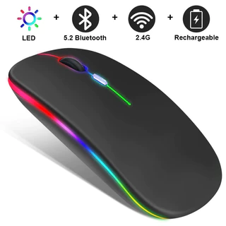 Mouse Sem Fio com Bluetooth Recarregável Wireless Led Rgb Ergonômico 3 Cores