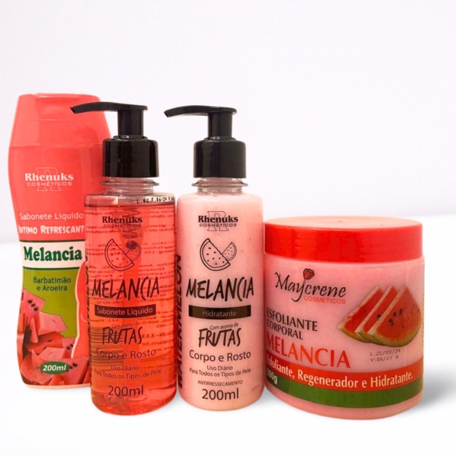 Kit Corporal Completo Melancia 4 Prod. - Sabonetes, Hidratante, Esfoliante