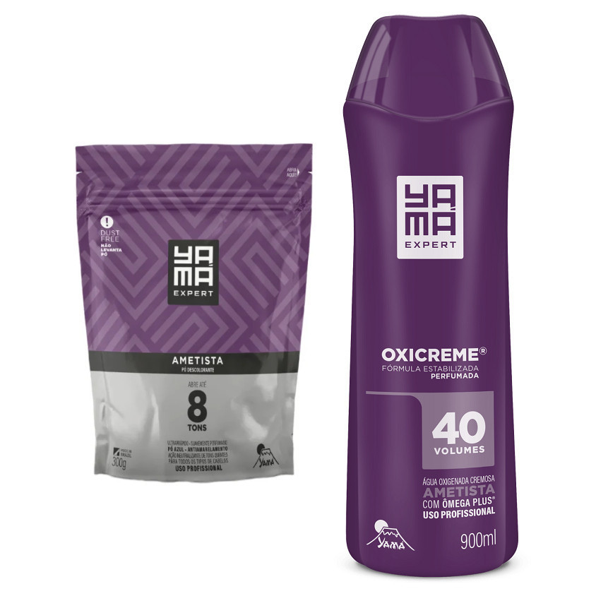 Kit Po Descolorante Ametista Yama 300g e Agua Oxigenada Ametista Yama ...