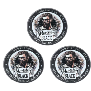 3 cera Modeladora Preta Black Pigmentada 120g monster barber!