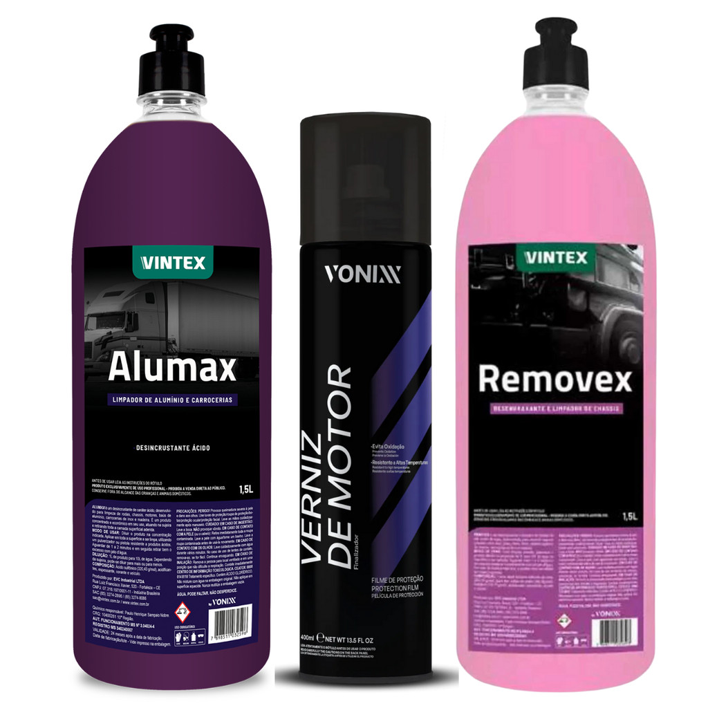 Kit Verniz De Motor Spray Vonixx Removex 1,5l + Alumax 1,5l Vintex ...