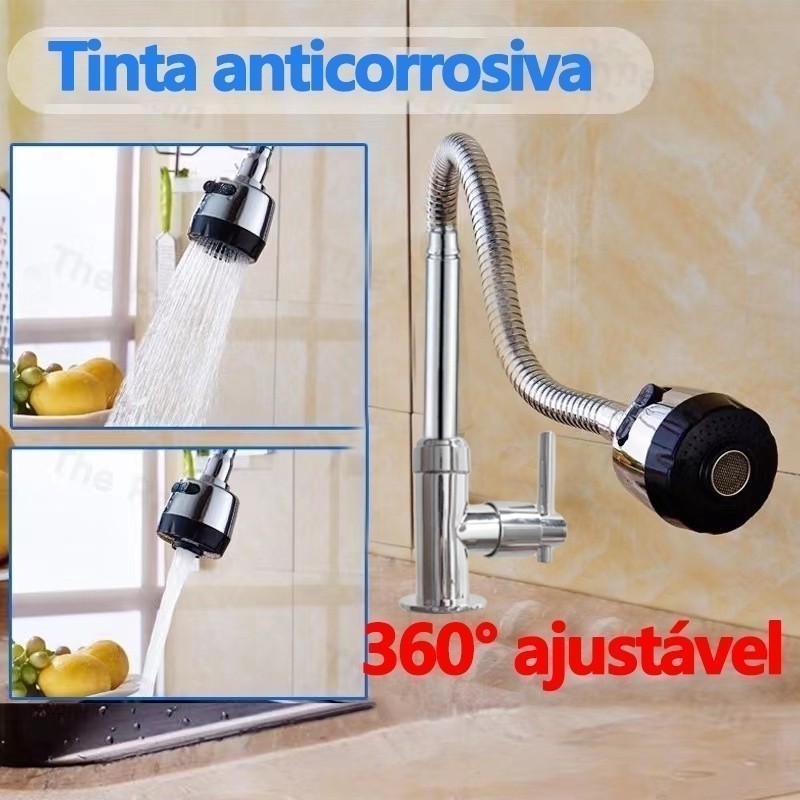 Inox Prata Torneira com chuveiro com rotação de 360° Cozinha Luxo Parede Promoção