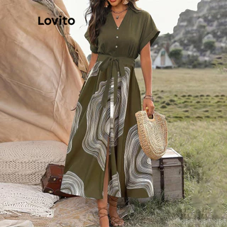 Lovito Vestido casual com estampa floral Ditsy para mulheres LNL73255
