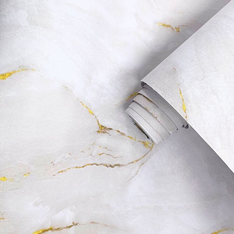Papel de Parede 5 Metros x 45cm Mármore Dourado Exclusivo Lavável Quarto, Sala e Cozinha.