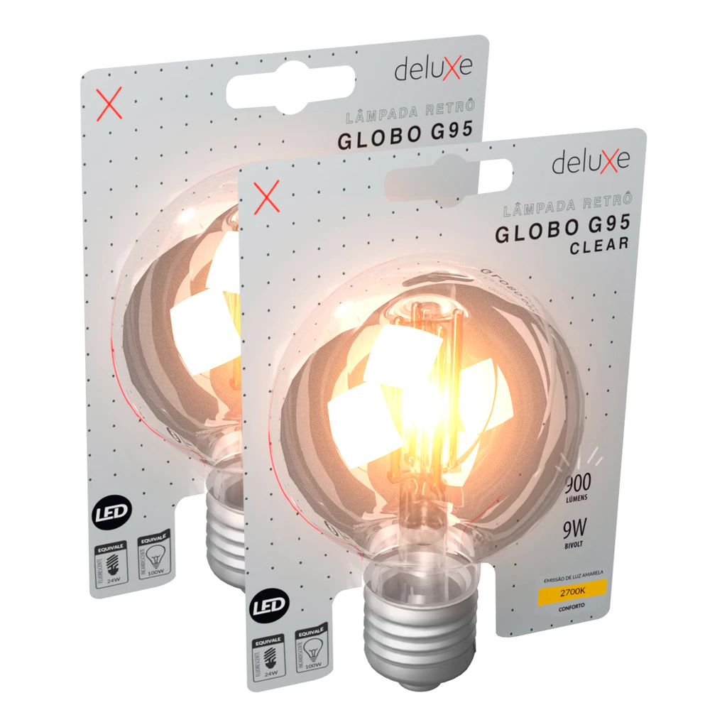 Kit 2 Lampadas Led Globo Retro Clear G125 9w 2700k Branco Quente E27 110v/220v Cod: 353250378-2 Deluxe By Avant