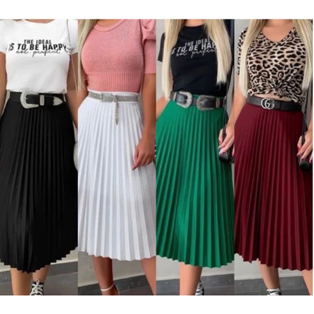 Saia Plissada Midi Feminina Com Forro Lisa Moda Evangelica