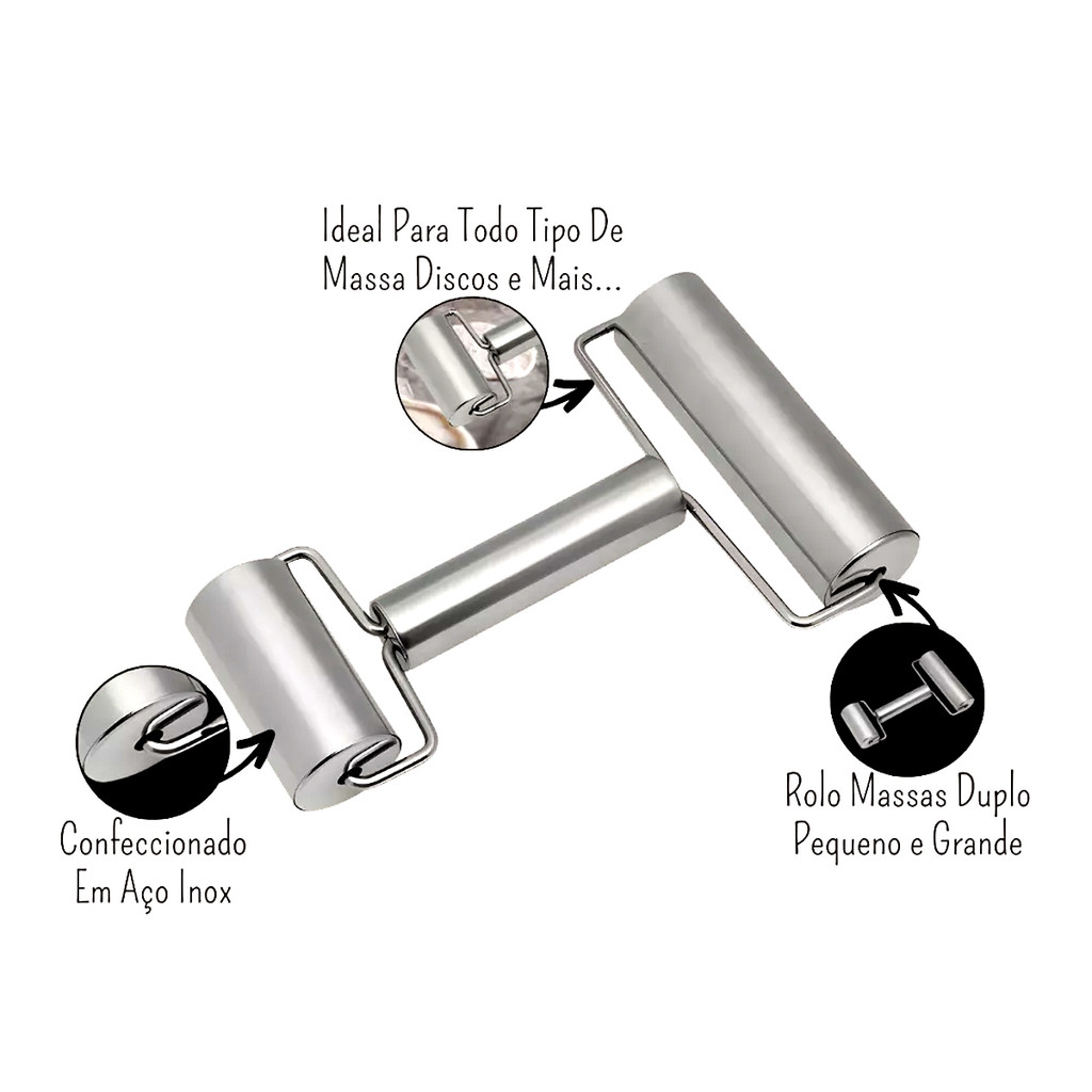 Rolo Para Massa Rolo Duplo De Inox Para Abrir Laminar Massas