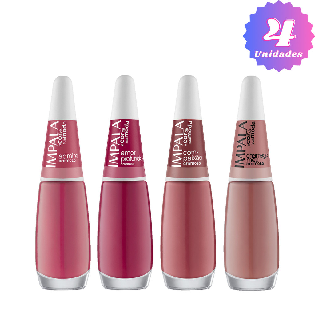 KIT COM 04 ESMALTE IMPALA TONS DE ROSA ESCURO Nº42 | Shopee Brasil
