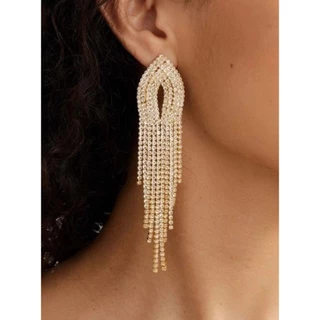 Par de Brincos de gota de strass com zirconia casamento festa dourado/prata em Oferta na Shopee