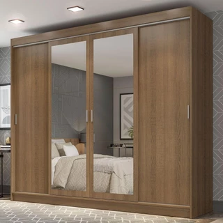 Guarda-Roupa Casal Madesa Austin 4 Portas de Correr com Espelhos 3 Gavetas R em Oferta na Shopee