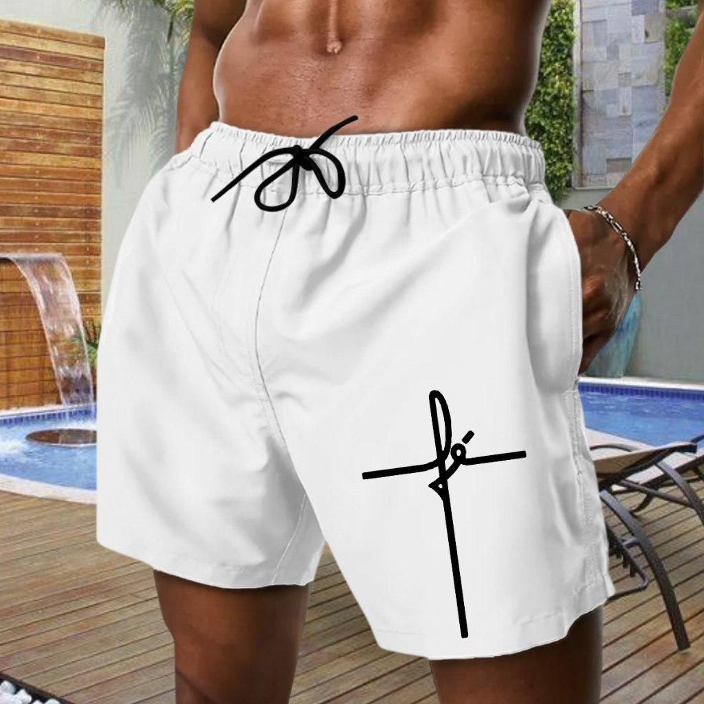 Short Peça de Roupa Masculina Tactel Mauricinho Estampa FÉ Moda Praia Treino Academia Promoção Novo Produto