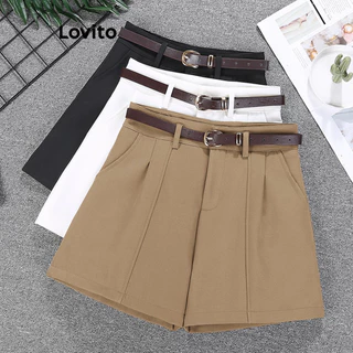 Lovito Short casual com zíper liso para mulheres LNL72135