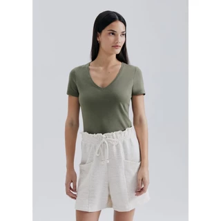 Blusa Básica Feminina Decote V Com Elastano Hering
