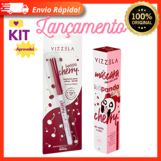 KIT Máscara Para Cílios No Panda Cherry + Lapiseira Para Olhos Cherry Bordô - Vizzela Original