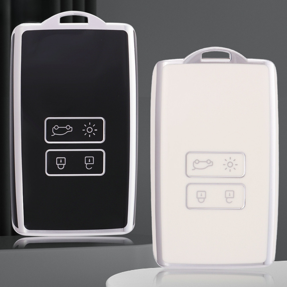 Ontto Cover Per Chiave Auto In TPU Bianco R – Adatta Per Renault Arkana, Megane, Clio, Scenic, Duster 2 E Altri – Bordo Oro