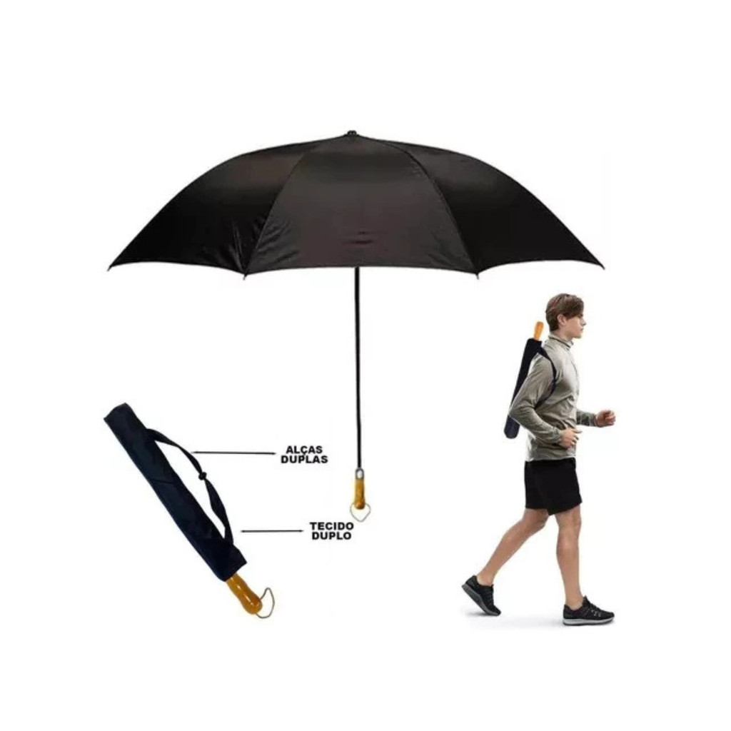 Guarda Chuva Automático Preto Grande Tecido Duplo Reforçado Contra Vento 140cm Aberto - Quality-House