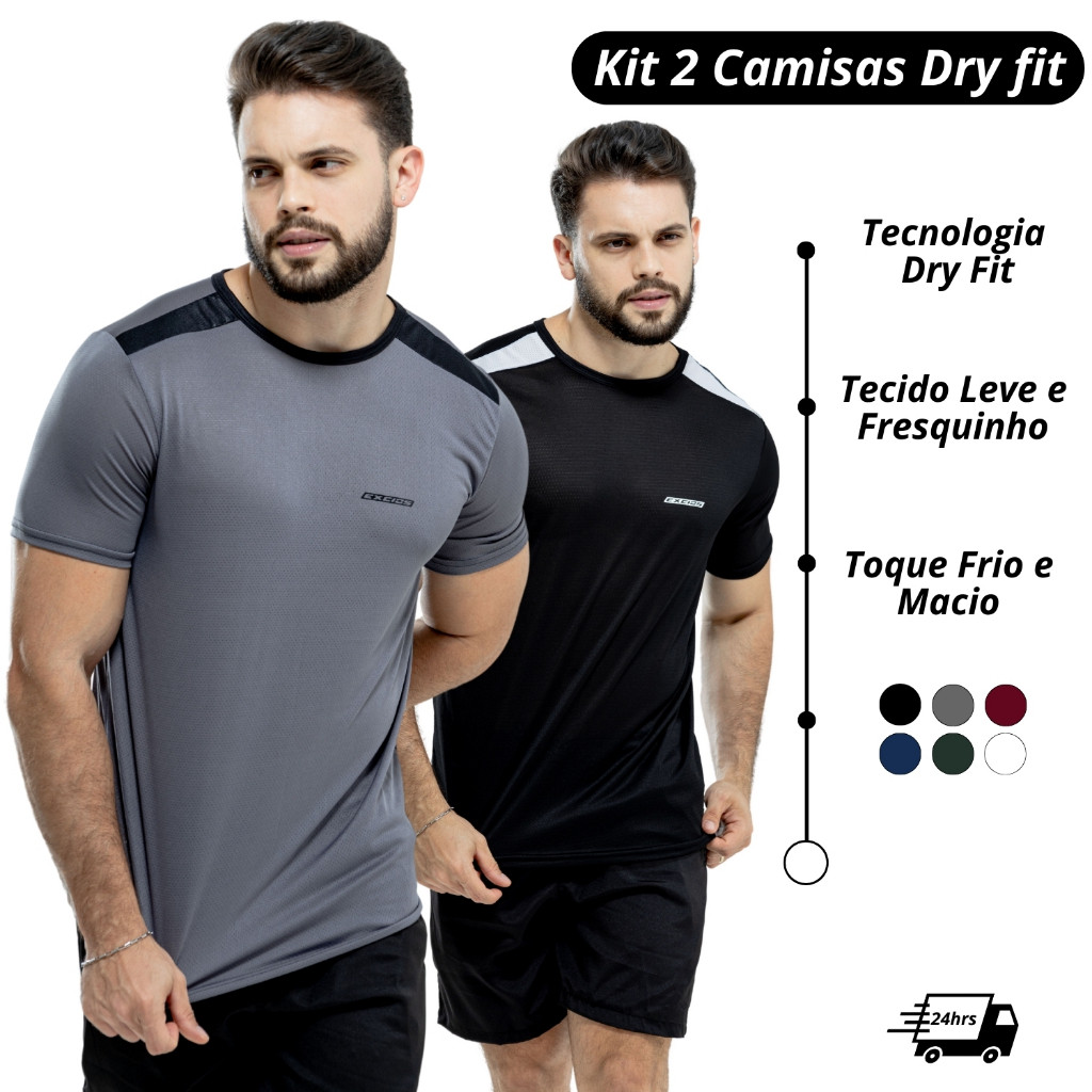 Kit 2 Camisas Dry Fit Academia Camiseta Musculação Treino Masculina ...