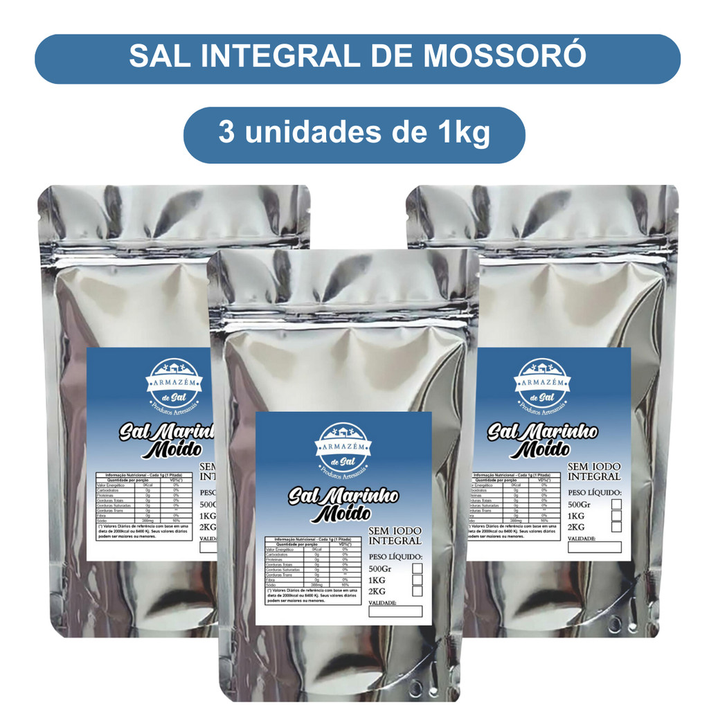 Sal Marinho Mossoró Integral 3kg - sem iodo | Shopee Brasil