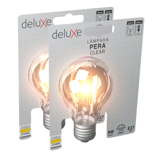 Kit 2 Lampada Led Pera Filamento Clear 9W 2700k E27 Deluxe