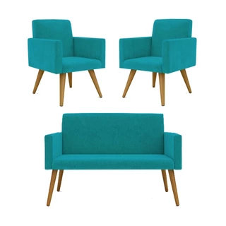 Kit Namoradeira + 2 Poltronas Decorativas Nina Balaqui Decor