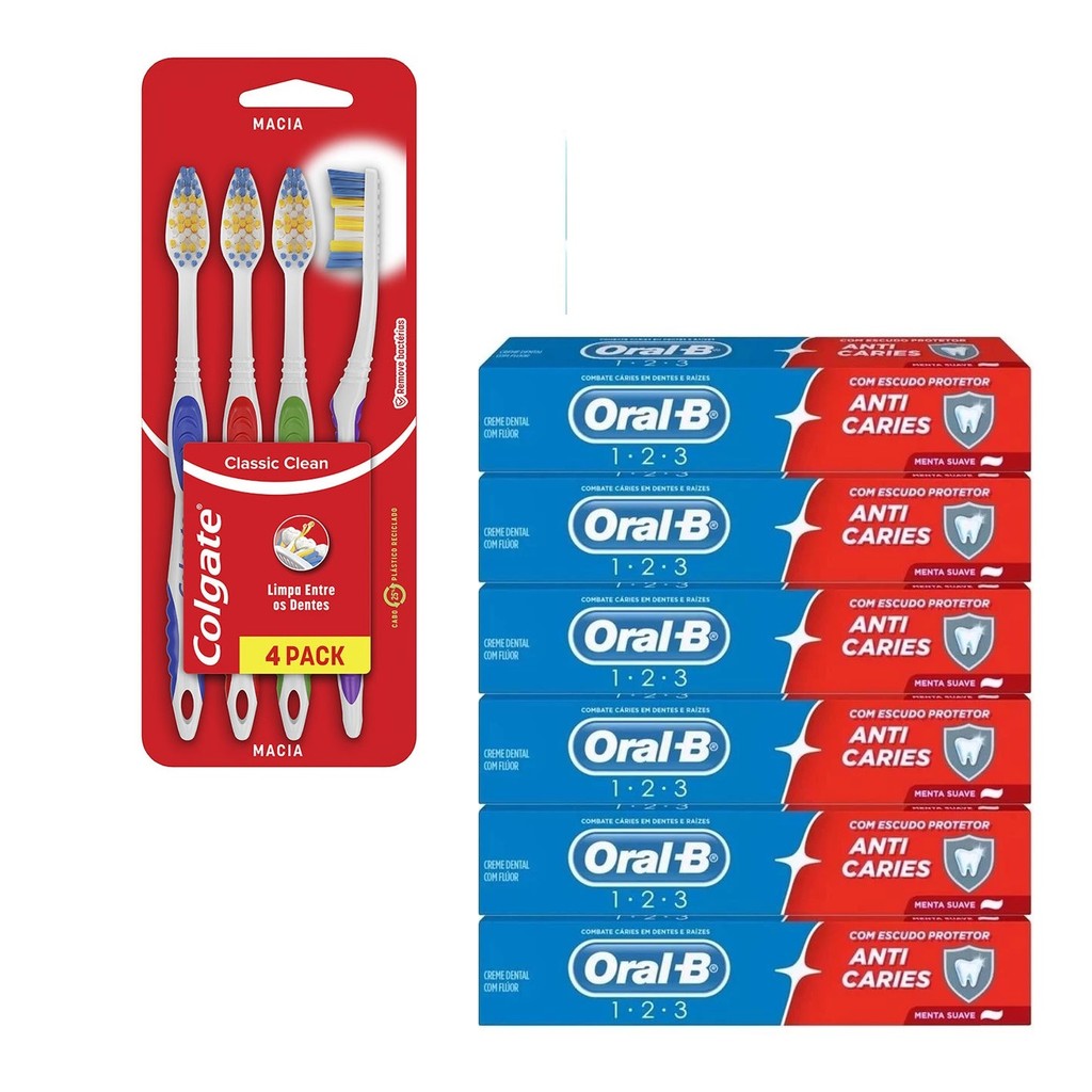 Kit escova de Dente Colgate e 6 unidades de pasta de dente Oral B ...