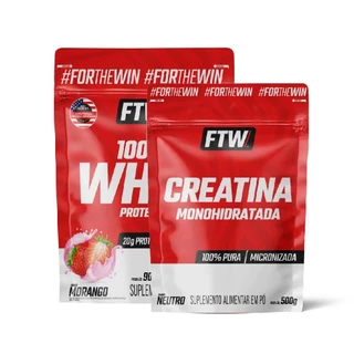 Kit 100% Whey Morango refil 900gr e Creatina refil 500gr Ftw