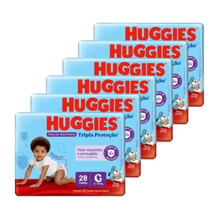 Fralda Descartável Huggies Tripla Proteção - Roupinha Tamanho G, 6 Pacotes com 28 Fraldas - Total 168 Tiras em Oferta na Shopee