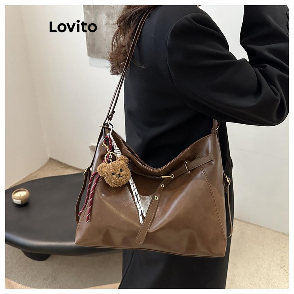 Lovito Casual Plain Metal Y K Estudante Commute Vintage Alta Capacidade Bolsa De Ombro Tote Para