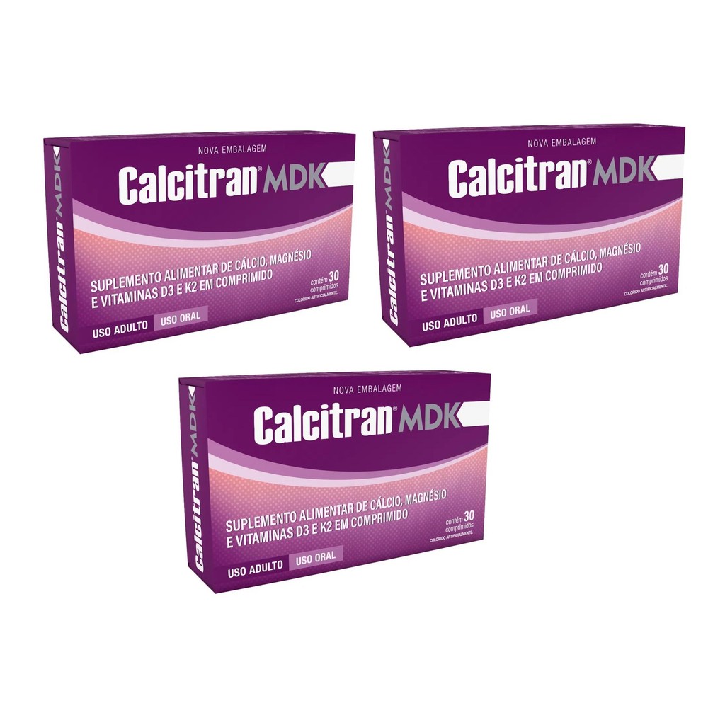 Kit Calcitran MDK Com 3 Unidadaes De 30 Comprimidos Cada | Shopee Brasil