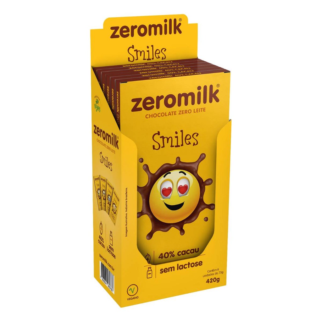 ZeroMilk Smile Chocolate Vegano 40% Cacau Puro 70g Dp 6 Un | Shopee Brasil