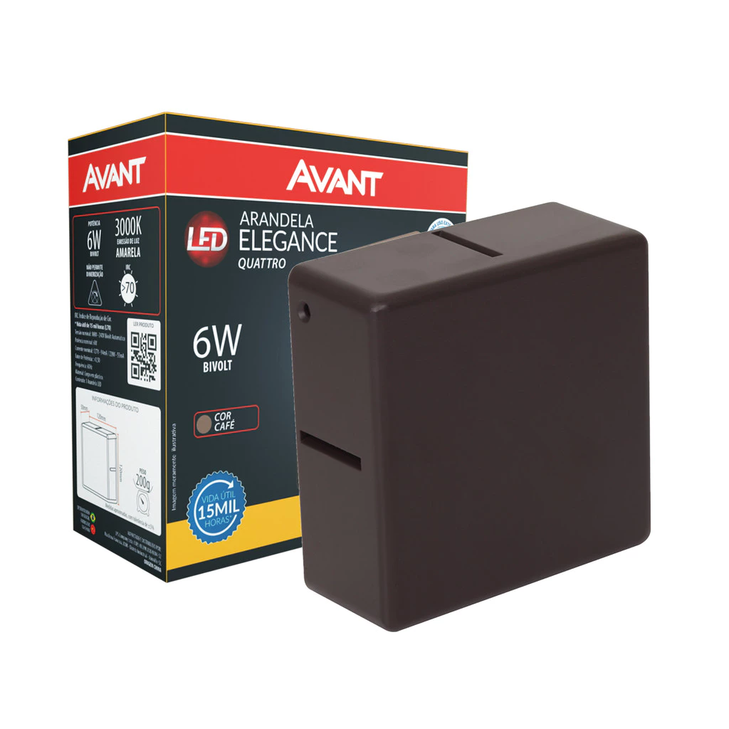 Arandela Led Elegance Quattro 6w 3000k Branco Quente 110v/220v Bivolt Ip65 a prova d'água Café Cod: 181990576 Avant