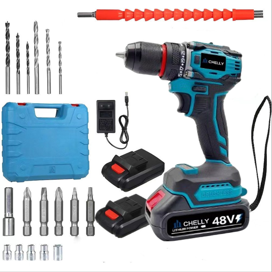 Parafusadeira Furadeira Com Impacto Profissional 48V 2350r/min Bivolt + Broca Bits Maleta