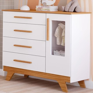 Cômoda Infantil Retro 1 Porta 4 Gavetas 100 % MDF Móveis Peroba