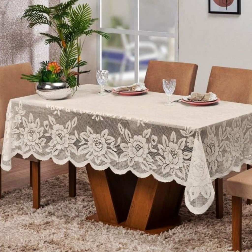Toalha de Mesa Retangular de Renda 230 cm x150 cm Toque Clássico e ...