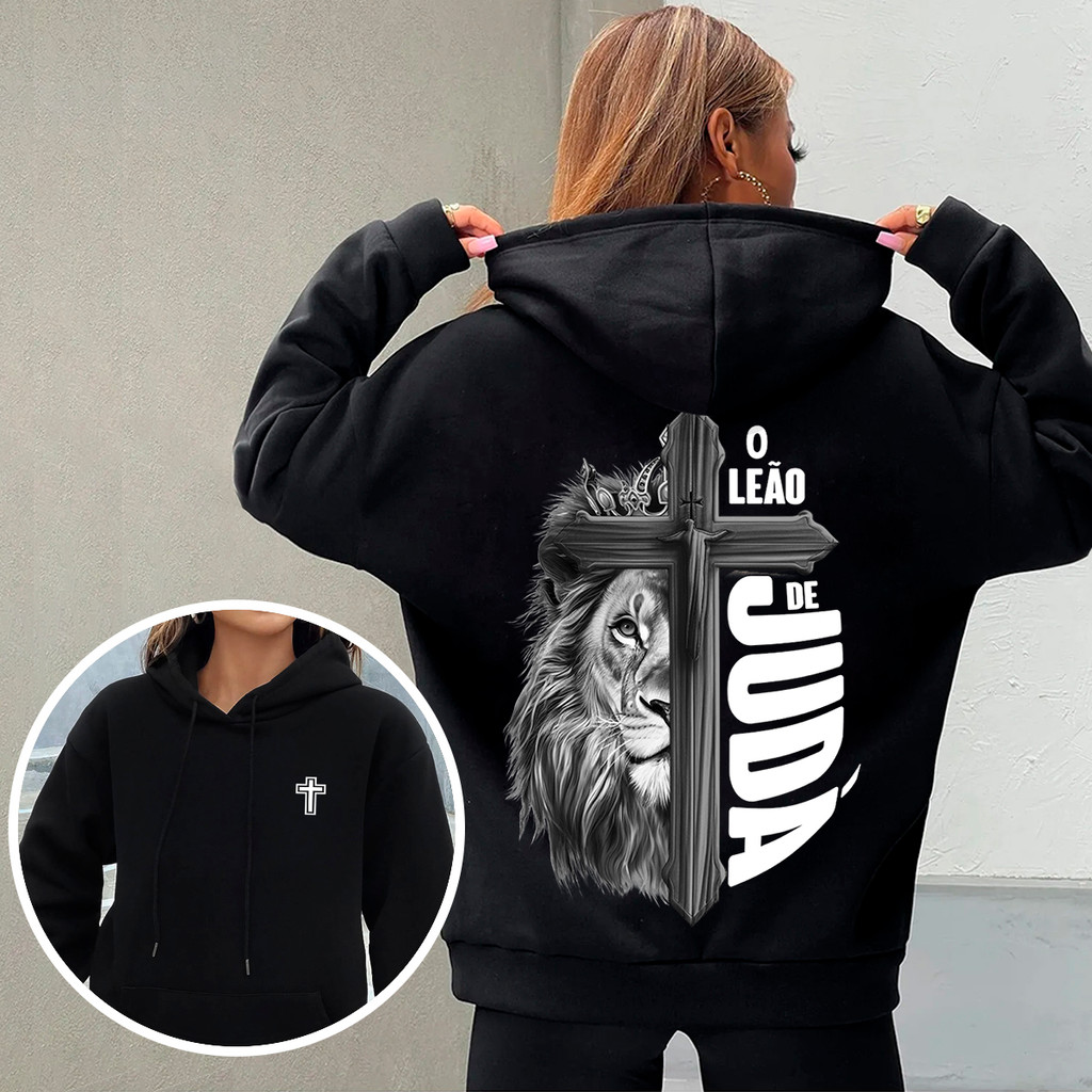 Moletom Feminino Cristão Leão De Judá Fé Que Inspira Look Igreja Congresso Promoção
