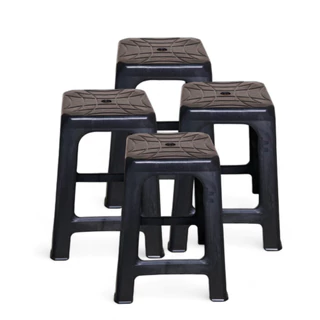 Kit 4 Banqueta Plastica Reforcada Preto Alto Suporta Ate 110kg Banquinho Ideal Para Bar e Churrasco
