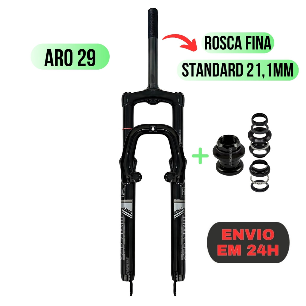 Garfo Suspensão Bike Aro 29 Standard Rosca Fina + Caixa de Direção 21 ...