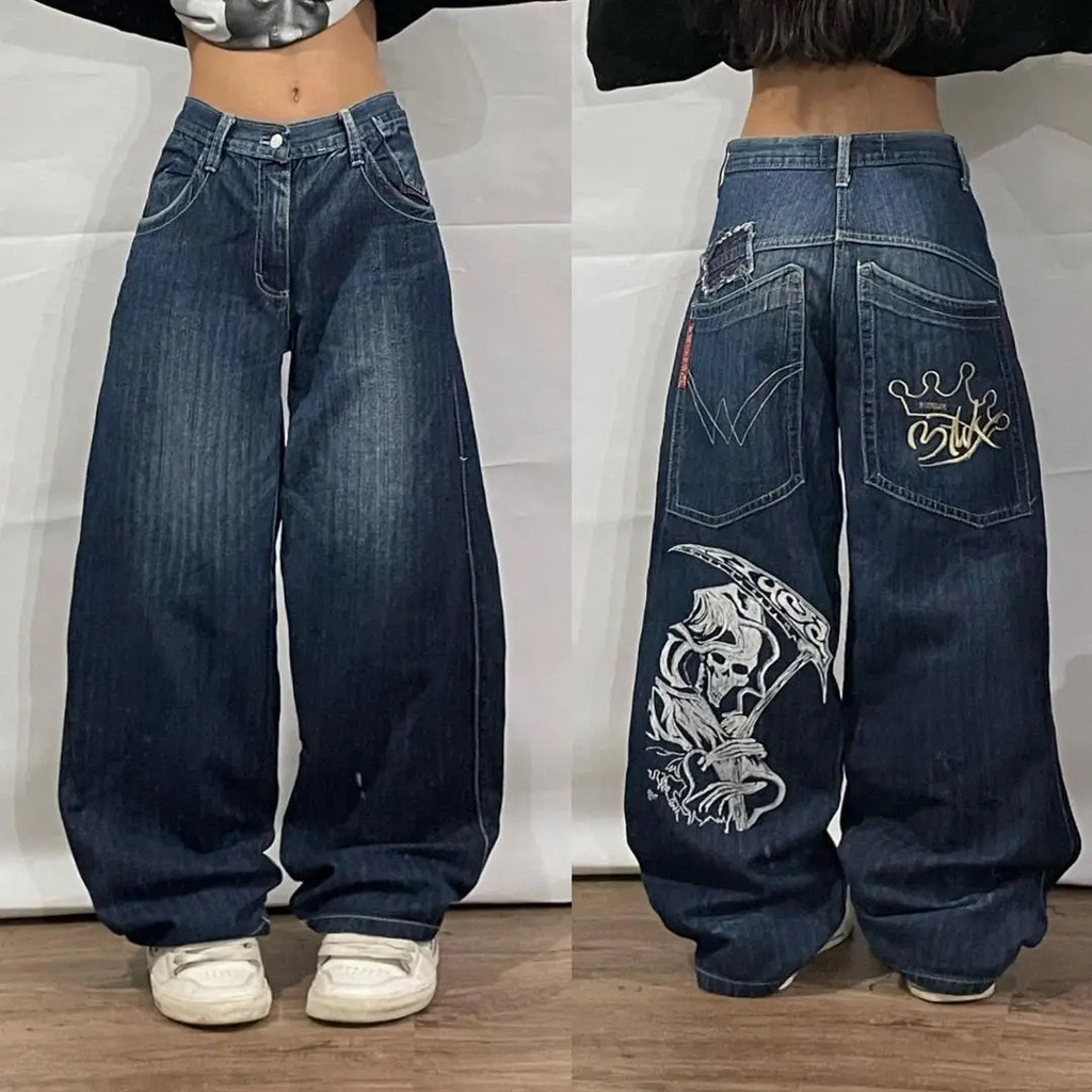 paco jeans JNCO jeans SK8 Y2K 極太 Jeans de bolso grande com estampa de hip-hop da marca europeia e