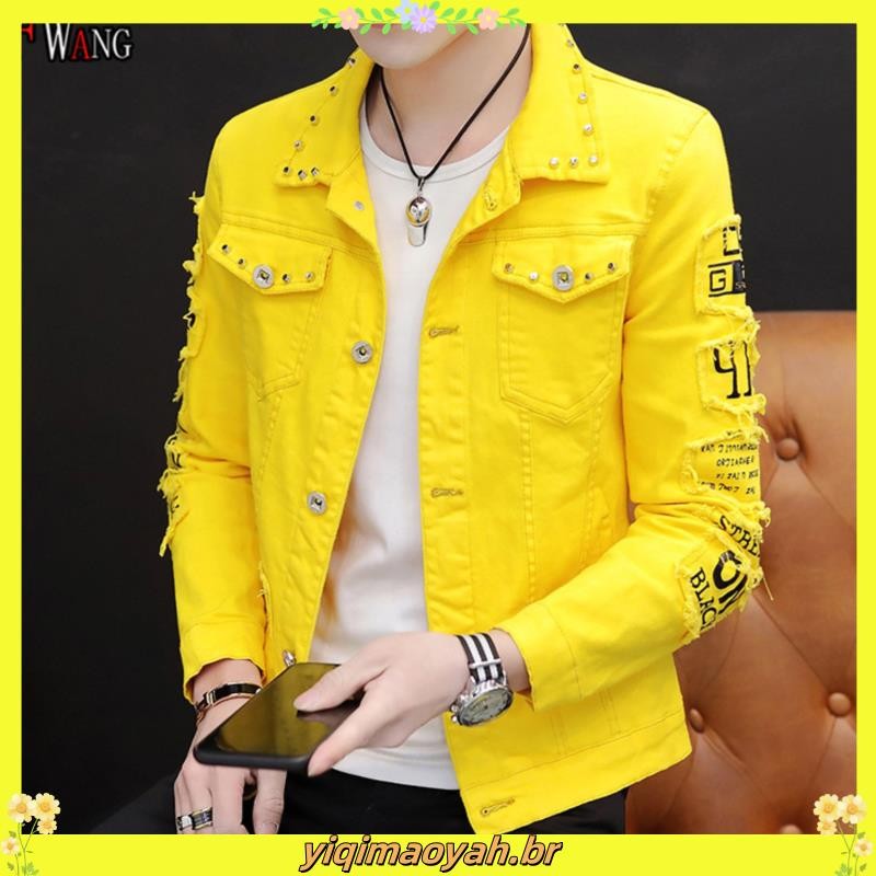 2024 Personalidade Casaco De Jeans Coreano Estilo Masculino Com Rasgos